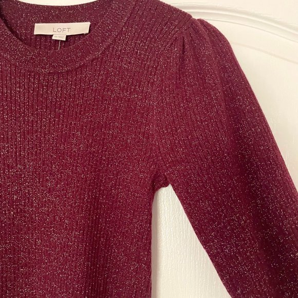 NWT Loft Ribbed Sparkly Sweater Midi Dress in Burgundy Size XS - Picture 4 of 10